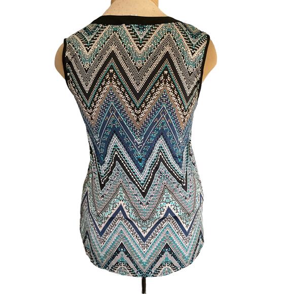 Exclusive One Chevron Zigzag Sleeveless Top Size Small Blue Black White - Picture 2 of 13